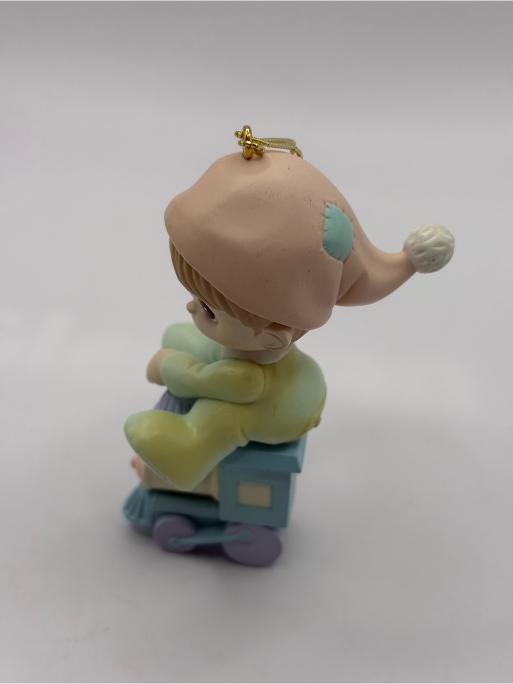 VTG 1995 Precious Moments Christmas Ornament Boy Riding Train 3”plastic
